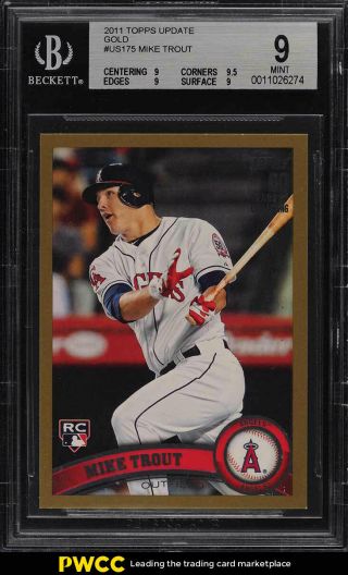 2011 Topps Update Gold Mike Trout Rookie Rc /2011 Us175 Bgs 9 (pwcc)