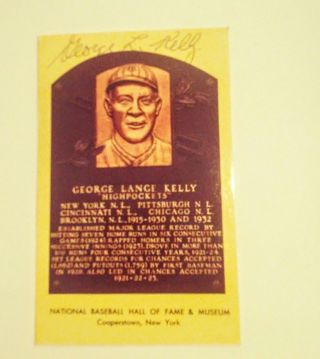 George Lance Kelly.  Signed Postcard.  National Baseball Hof Cooperstown Ny