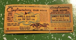 1958 James C Ellis Park Horse Racing Ticket Dade Park Jockey Club - Henderson Ky