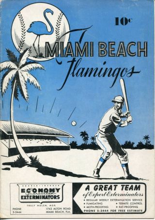 1952 Miami Beach Flamingos Vs Havana Baseball Program Scorecard Unmarked