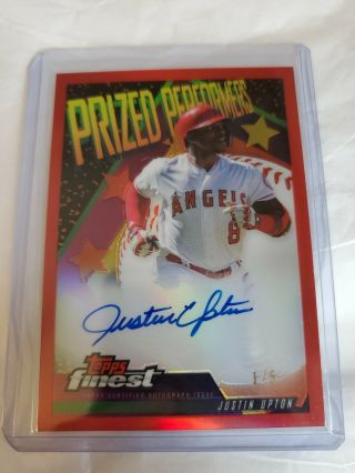 2019 Topps Finest Justin Upton Prized Performers Orange Auto 1/5