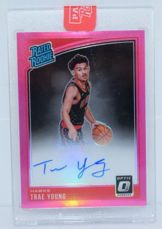 2018 - 19 Donruss Optic Trae Young Hawks Rated Rookie Pink Prizm Rc Auto /25