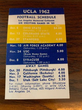 1962 Ucla Football Pocket Schedule