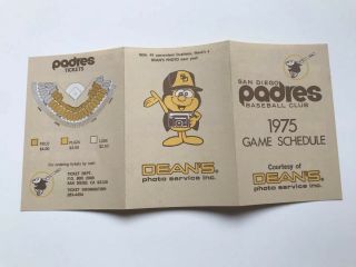 1975 Vintage San Diego Padres Pocket Schedule Very 3