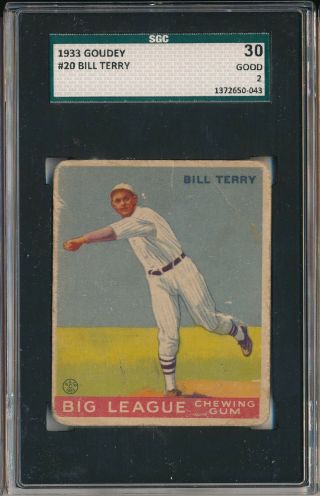 1933 Goudey 20 Bill Terry - Sgc 30 - Good 2 (svsc)