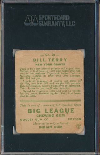 1933 GOUDEY 20 BILL TERRY - SGC 30 - GOOD 2 (SVSC) 2