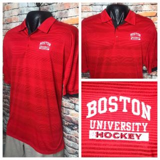 Nike Boston University Terriers Hockey Red Polo Shirt Mens Size 2xl Bu Dri Fit