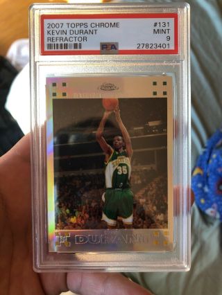 2007 - 08 Kevin Durant Topps Chrome Refractor Rc Rookie Silver /1499 Psa 9