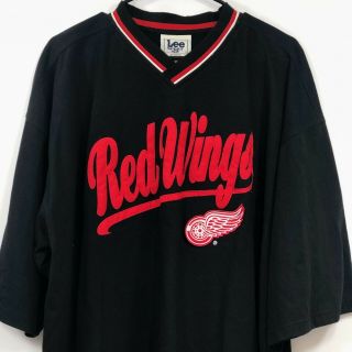 Vintage Detroit Red Wings Mens Xxl Lee Black T Shirt V Neck Jersey