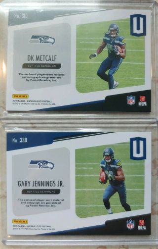 2019 DK Metcalf/Gary Jennings Jr Unparalleled Rookie Patch Auto RPA 4