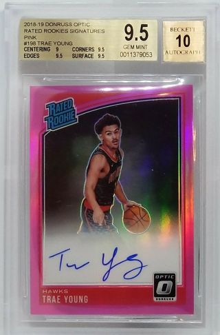 2018 - 19 Optic Pink Rated Rookie Refractor Trae Young Auto Rc Sp /25 Bgs 9.  5 Pop1
