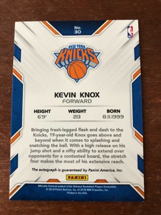 Kevin Knox RC Next Day Auto SSP On Card 2018 - 19 Donruss 2