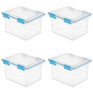 Sterilite 19334304 32 Quart Gasket Box With Clear Base And Lid (4 Pack)