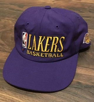 Vintage Champion Nba Los Angeles Lakers Logo Man Snapback Hat Cap Lebron Magic