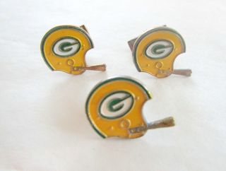 Vintage Green Bay Packers Nfl Cufflinks And Lapel Pin Tie Tack Set Helmet