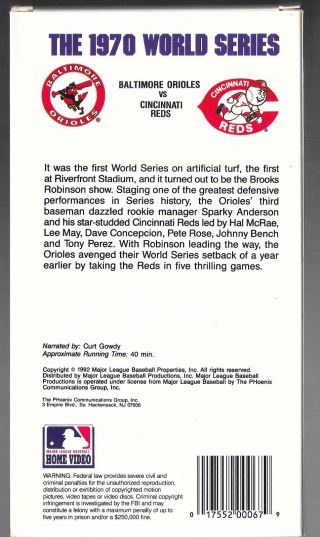 MLB WORLD SERIES VIDEO VINTAGE RARE 1970 BALTIMORE ORIOLES VS CINCINNATI REDS 2