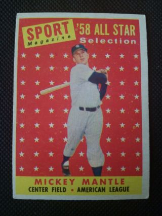 1958 Topps Mickey Mantle Allstar Ex 487 Yankees