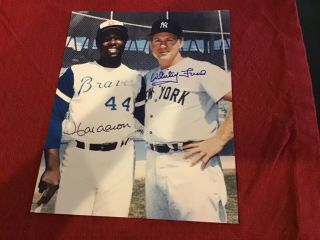 Hank Aaron And Whitey Ford Autographed 8x10.  Certified,