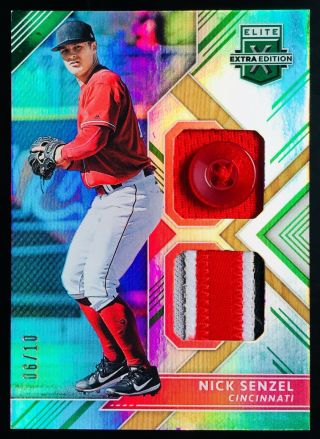 2018 Nick Senzel /10 Sp Jersey Patch Button Refractor Reds Elite Extra Edition