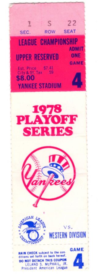 NY Yankees 1978 ALCS Program with Game 4 Ticket Stub and Parking Claim Check 2