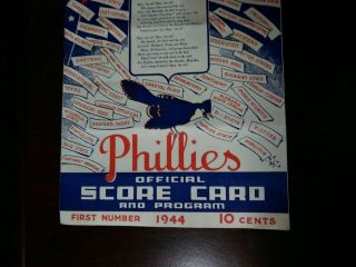 1944 phillies Official Score Card with (2) ticket stubs to same game 5