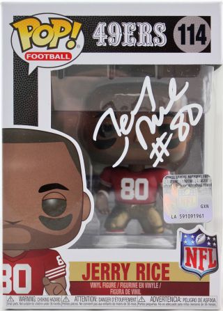 49ers Jerry Rice Signed 114 Funko Pop Vinyl Figure W/ White Sig Bas Witnessed