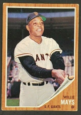1962 Topps Baseball Card Willie Mays 300 Vg - Ex Range Crease Bv $300