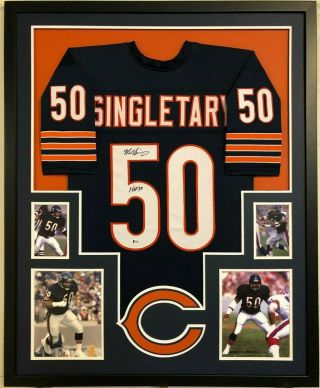 Framed Chicago Bears Mike Singletary Autographed Signed Inscribe Jersey Bas