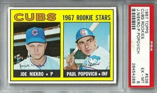 1967 Topps Hi No Cubs Joe Niekro Rookie Card W/ Paul Popovich (536) Psa 6 Ex - Mt