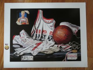 1992 Larry Bird No 7 Usa Olympics Signed " The Final Glory " Poster Allen Hackney