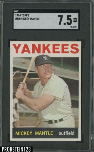 1964 Topps 50 Mickey Mantle York Yankees Hof Sgc 7.  5 " Centered "