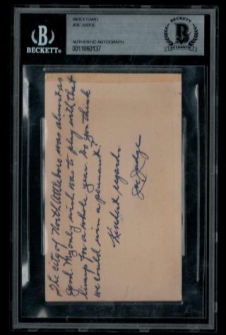 Joe Judge (d.  1963) Signed 3x5 Index Card Autographed 1915 Senators 1924 Bas