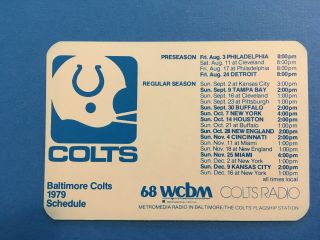1979 Baltimore Colts Football Nfl Schedule Card Ford Vintage