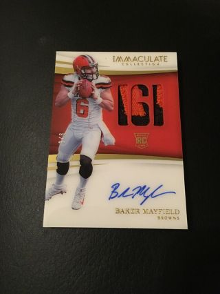 2018 IMMACULATE BAKER MAYFIELD ROOKIE NUMBERS 2 COLOR ON CARD AUTO PATCH SP 3/6 3