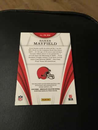 2018 IMMACULATE BAKER MAYFIELD ROOKIE NUMBERS 2 COLOR ON CARD AUTO PATCH SP 3/6 6