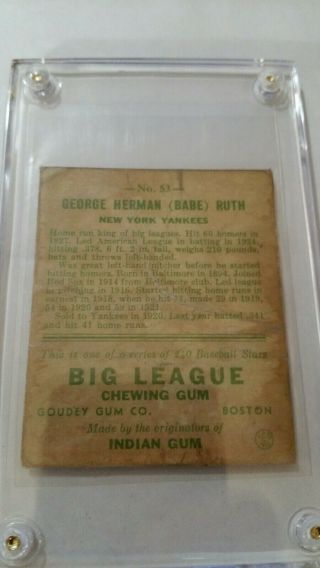 1933 GOUDEY Babe Ruth 53 Baseball Card 5