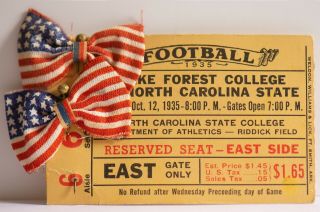 N.  C.  State Wake Forest 1935 Football Ticket With Hauntingly Flags