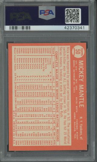 1964 Topps 50 Mickey Mantle York Yankees HOF PSA 7.  5 NM,  
