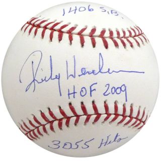 Rickey Henderson Autographed Mlb Baseball As Yankees With Stats Steiner Ss037912