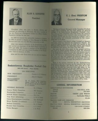 1974 SASKATCHEWAN ROUGHRIDERS Press Guide 3