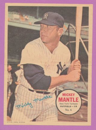 Hole In Middle Fold Mickey Mantle Hof 1967 Topps Pin - Ups 6 Mini Poster Vintage