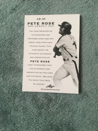 2011 Leaf Pete Rose Hit King 4256 Inscribed Game Bat.  7/10 4
