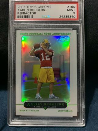 2005 Topps Chrome Refractor 190 Aaron Rodgers Packers Rc Rookie Psa 9