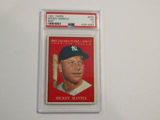 1961 Topps Mickey Mantle Psa Graded 5 Ex