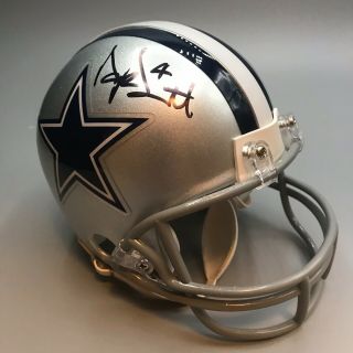 Dak Prescott Autographed/signed Dallas Cowboys Mini Helmet Leaf