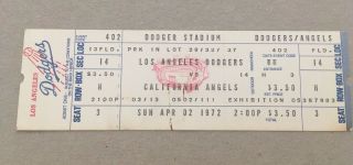 Exhibition Game April 2 1972 4/2/72 La Dodgers California Angels Full Ticket