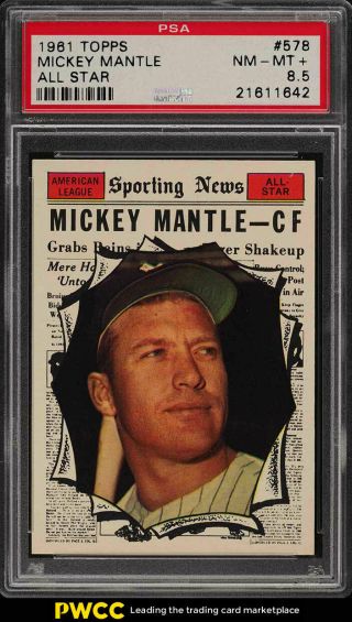 1961 Topps Mickey Mantle All - Star 578 Psa 8.  5 Nm - Mt,  (pwcc)