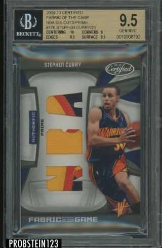 2009 - 10 Certified Fabric Of The Game Stephen Curry Rc Triple Patch 9/25 Bgs 9.  5
