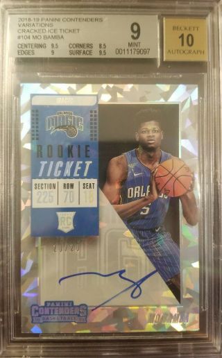 Mo Bamba 2018 - 19 Contenders Cracked Ice Rookie Ticket Bgs 9 10 Auto 20/20