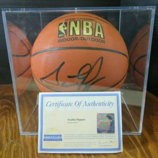 Scottie Pippen Autographed Nba Basketball W/ Steiner Sports In Display Case